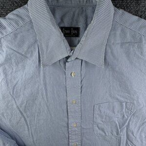 Gitman Bros Button Up Shirt Long Sleeve Men Blue Check USA 17.5 34 USA Made